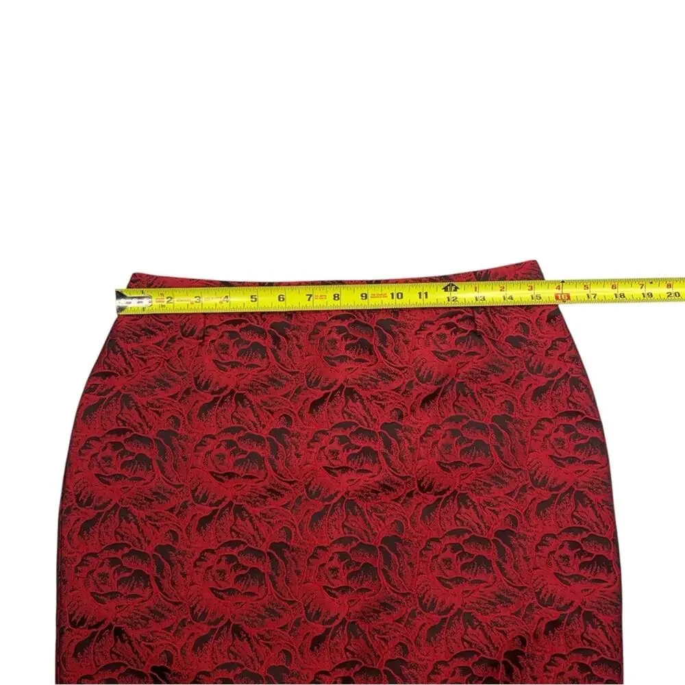 Calvin Klein Jacquard Roses Pencil Skirt 6 Black Red Dark Floral Vamp Party - Picture 7 of 12